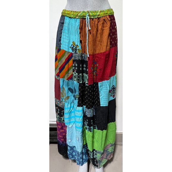 Boho Patchwork Skirt * Long Gypsy Hippie Tiered in 100% Silky Rayon * Maxi Full - Picture 4 of 10